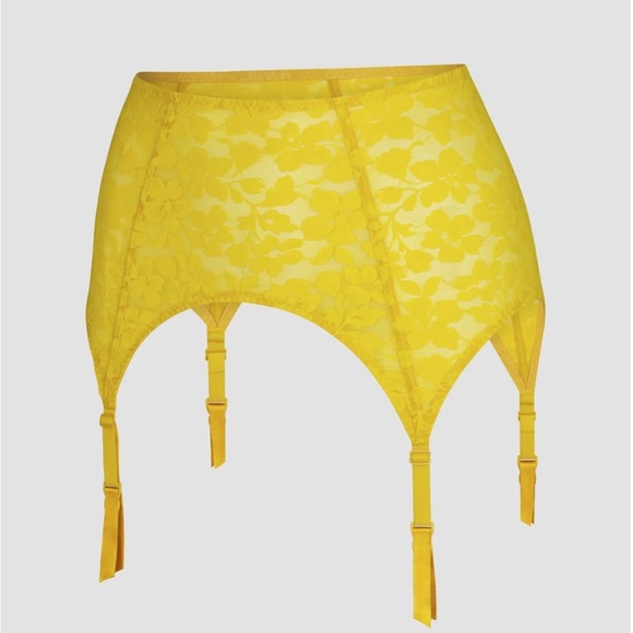 NWT SavagexFenty LAVISHLACE GARTER SKIRT andHipster Panty 12-14 TopazYellow I48 - Picture 3 of 9